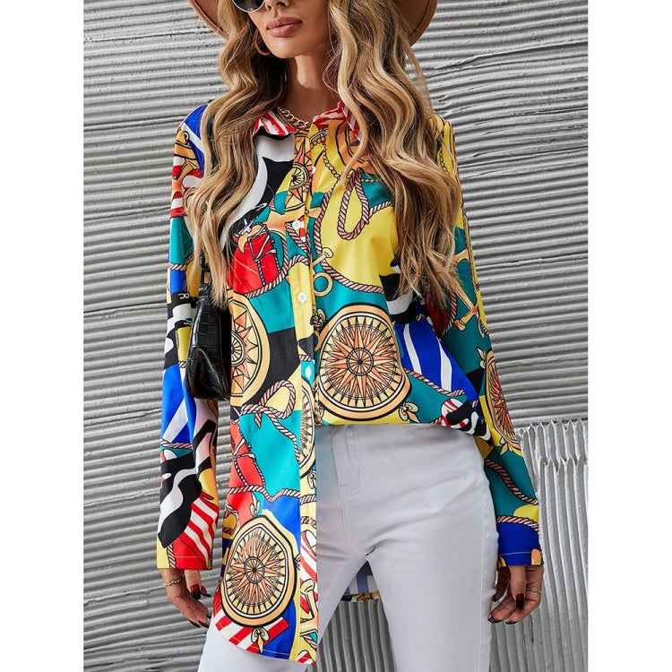 Retro Print Long Sleeve Shirt for Ladies