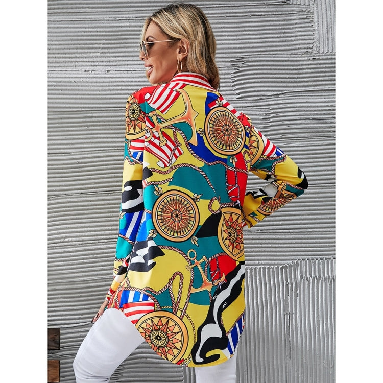 Retro Print Long Sleeve Shirt for Ladies