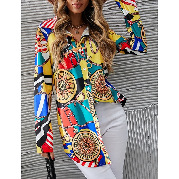 Retro Print Long Sleeve Shirt for Ladies