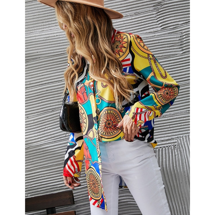 Retro Print Long Sleeve Shirt for Ladies