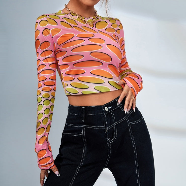 Gradient Oval Pattern Print Long Sleeve Shirt for Ladies