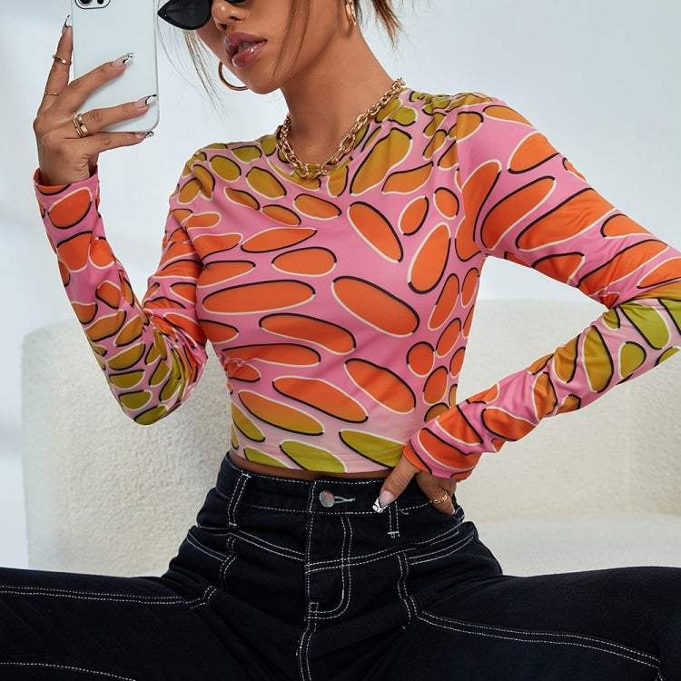 Gradient Oval Pattern Print Long Sleeve Shirt for Ladies