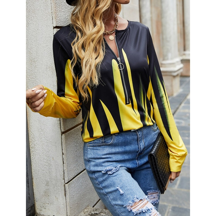 Women Solid Color Printed Zip Long Sleeves