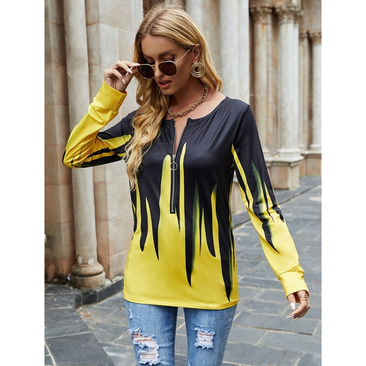 Women Solid Color Printed Zip Long Sleeves