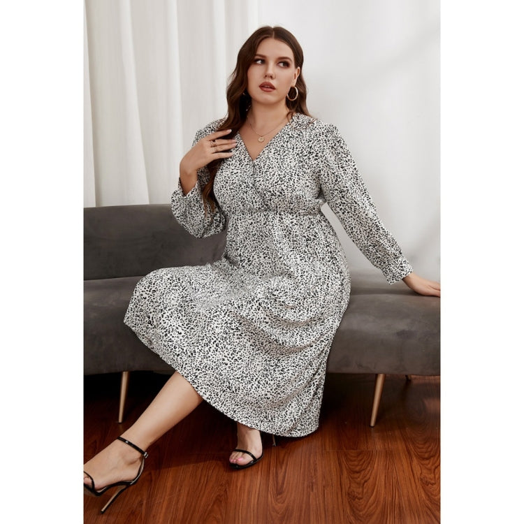 Women Large Size V-neck Long Sleeve Dress
