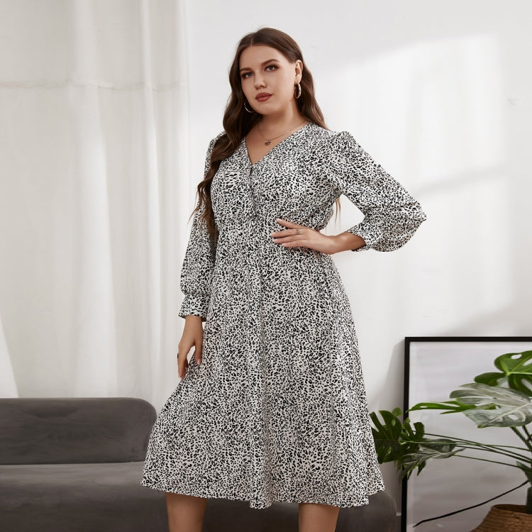 Women Large Size V-neck Long Sleeve Dress