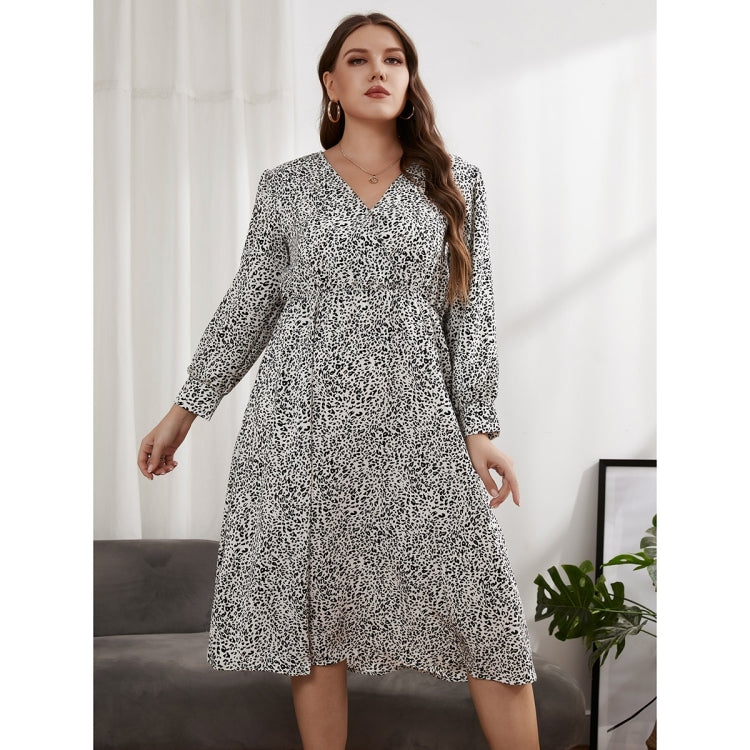 Women Large Size V-neck Long Sleeve Dress