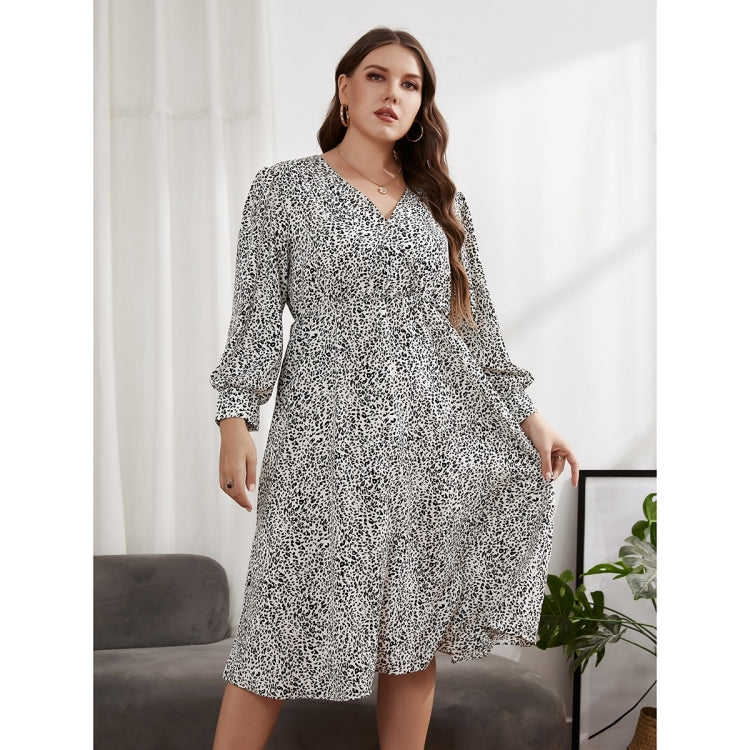 Women Large Size V-neck Long Sleeve Dress