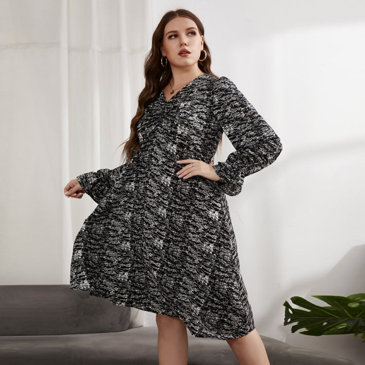 Women Large Size V-neck Long Sleeve Cover Belly Dress