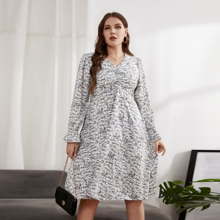 Women Large Size V-neck Long Sleeve Cover Belly Dress