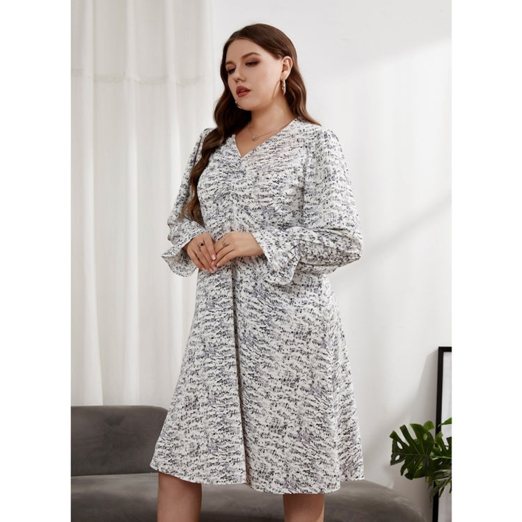 Women Large Size V-neck Long Sleeve Cover Belly Dress