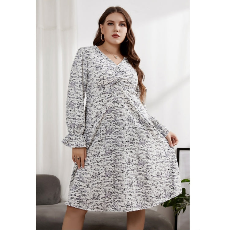 Women Large Size V-neck Long Sleeve Cover Belly Dress