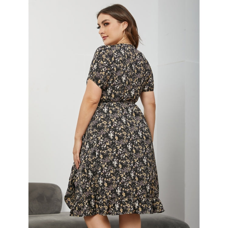 Women Large Size V-neck Short Sleeve Lacing Dress