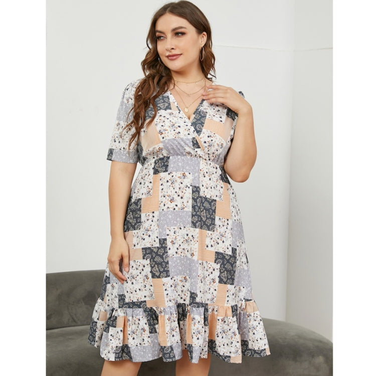 Women Large Size V-neck Versatile Short Sleeve Dress