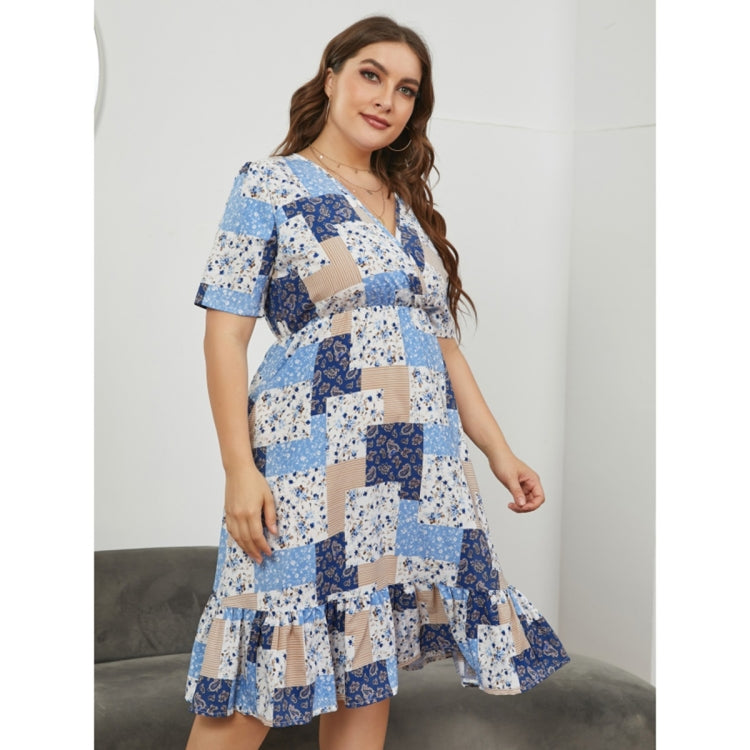 Women Large Size V-neck Versatile Short Sleeve Dress