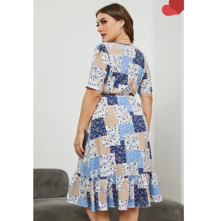 Women Large Size V-neck Versatile Short Sleeve Dress