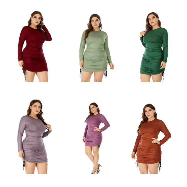 Women Large Size Round Neck Long Sleeve Dress