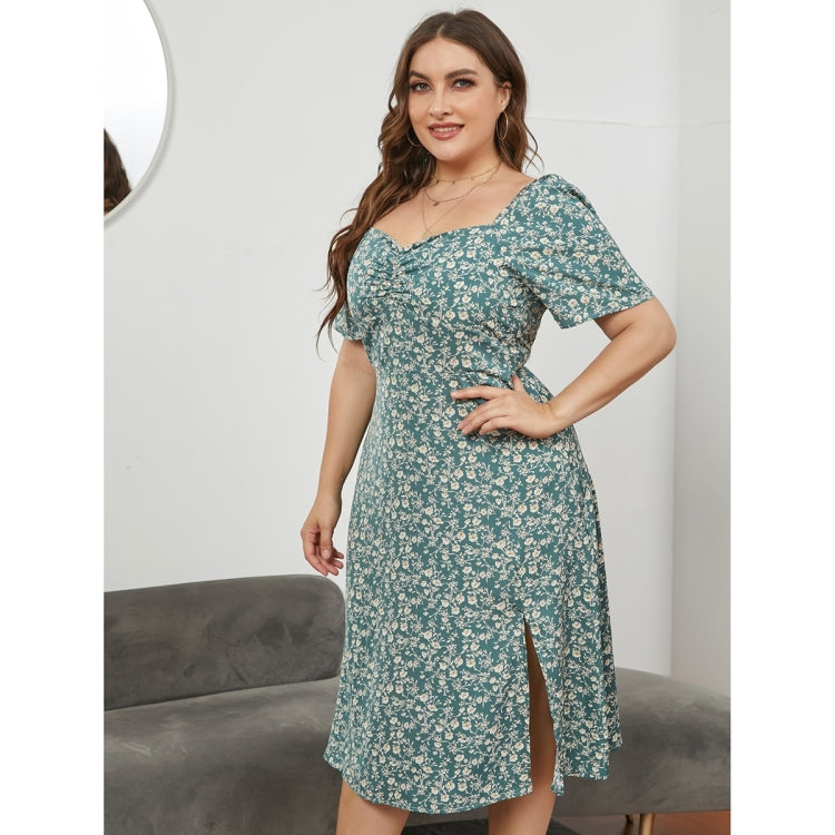 Women Large Size Square Neck Fitted Waist Split Dress