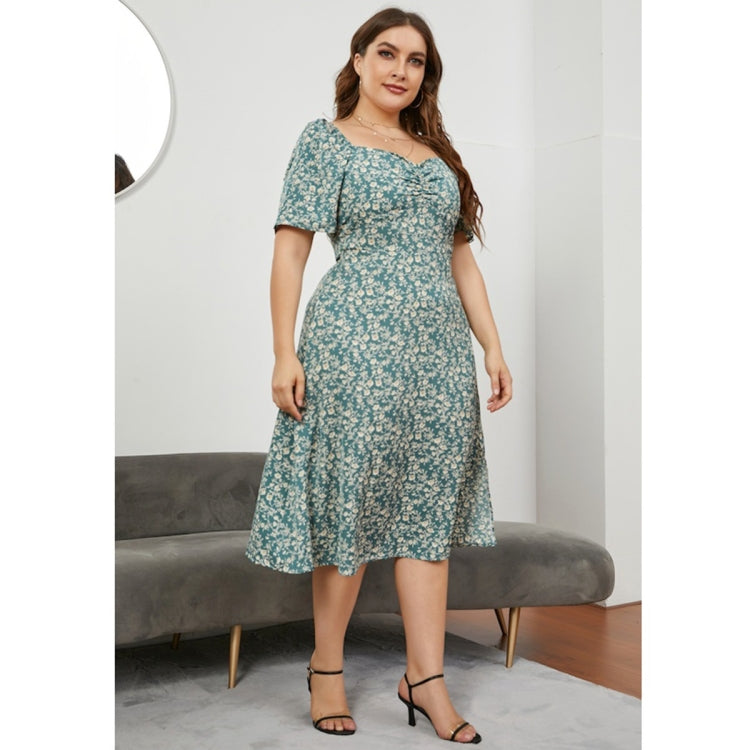 Women Large Size Square Neck Fitted Waist Split Dress