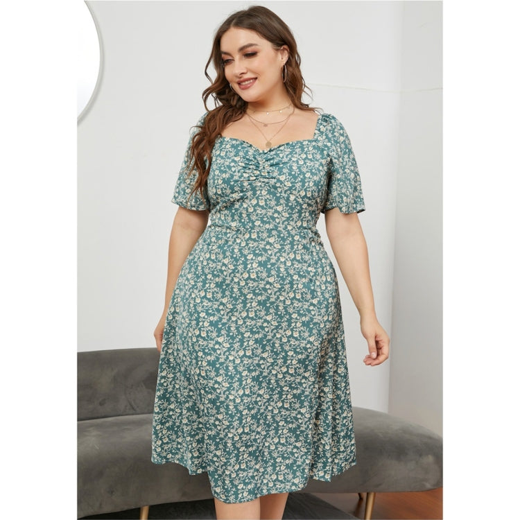 Women Large Size Square Neck Fitted Waist Split Dress