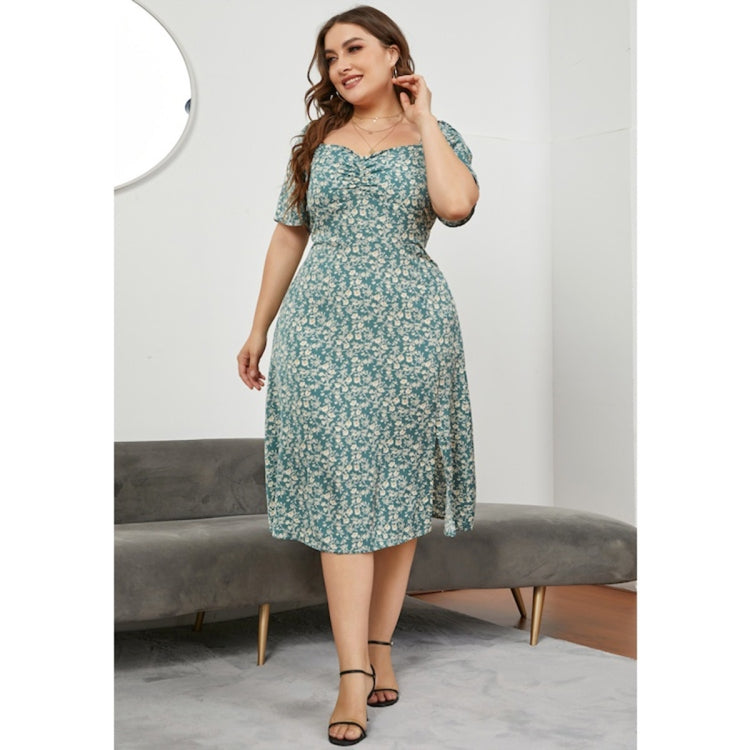 Women Large Size Square Neck Fitted Waist Split Dress