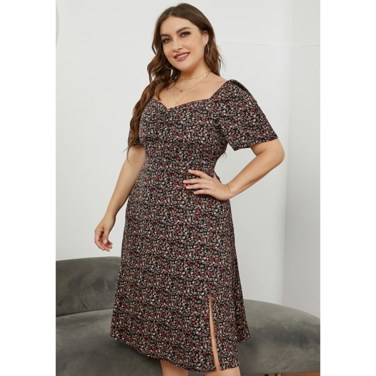 Women Large Size Square Neck Fitted Waist Split Dress
