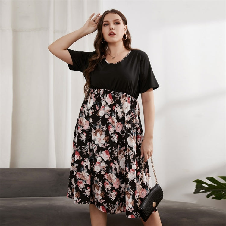 Women Large Size V-neck Short Sleeve Loose Dress