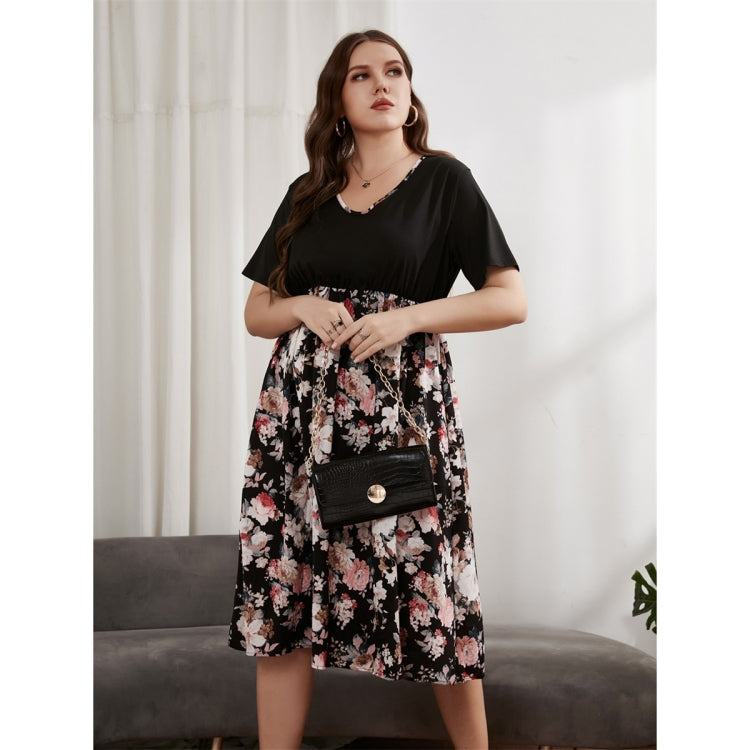 Women Large Size V-neck Short Sleeve Loose Dress