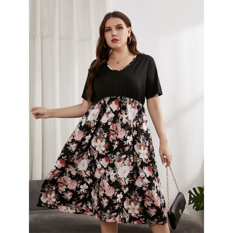 Women Large Size V-neck Short Sleeve Loose Dress