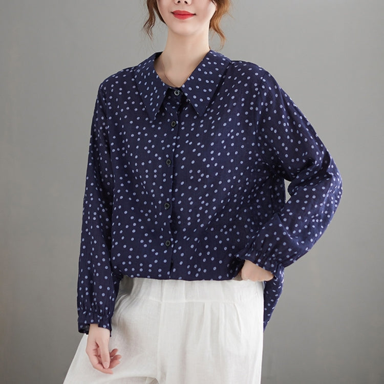 Cotton Linen Dot Doll Collar Shirt