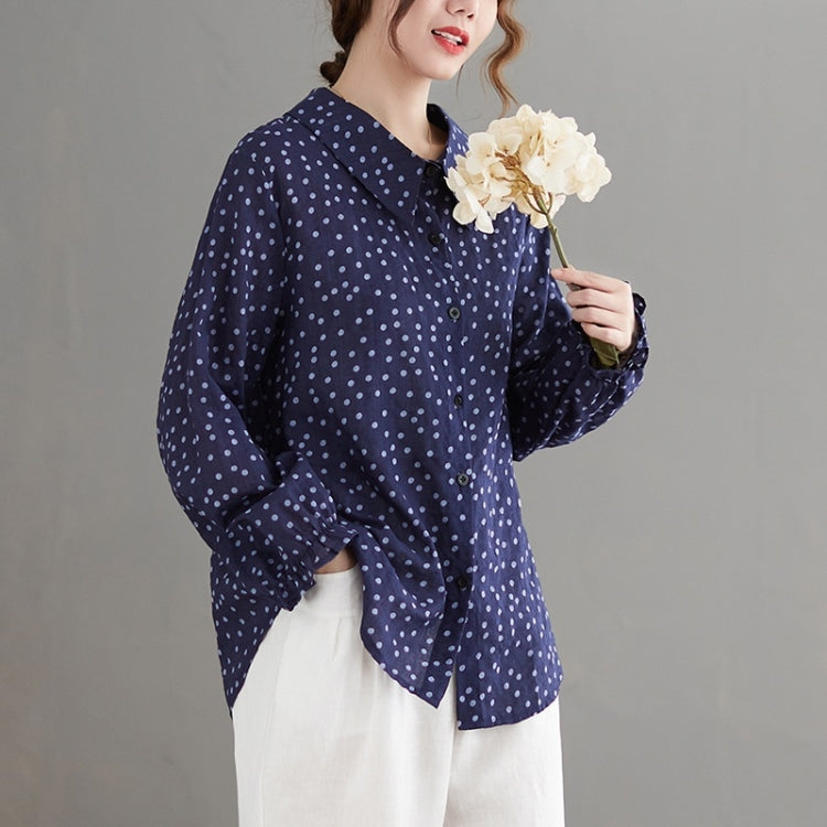 Cotton Linen Dot Doll Collar Shirt