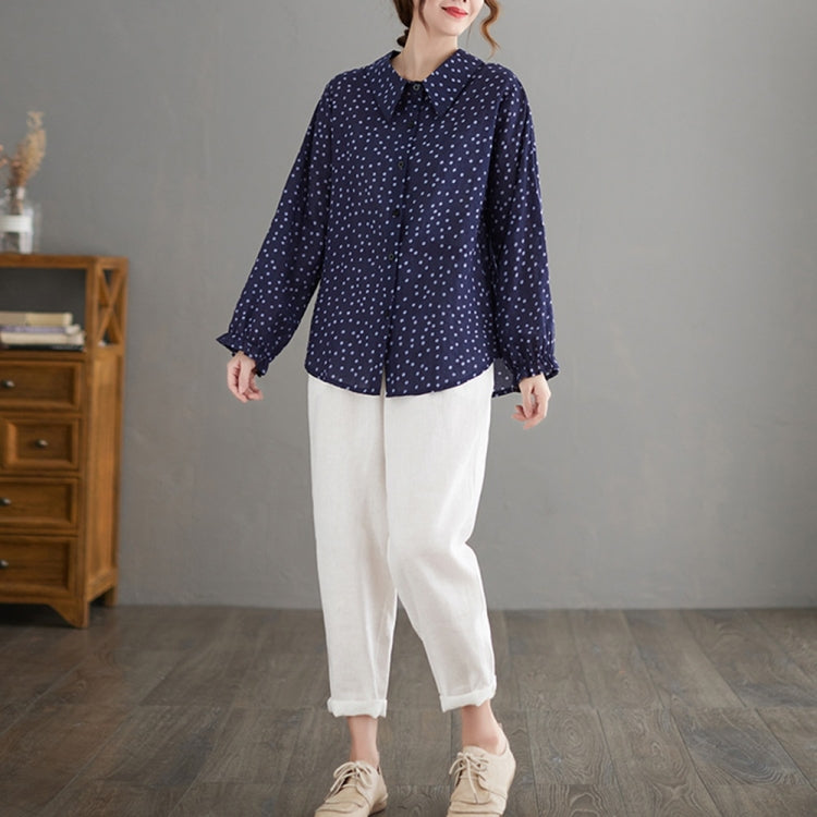 Cotton Linen Dot Doll Collar Shirt