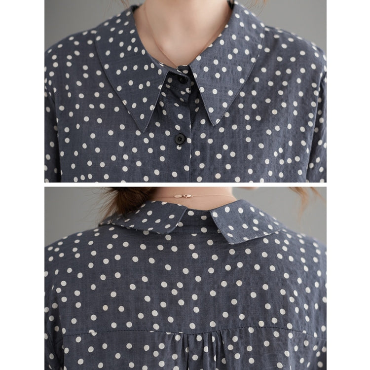 Cotton Linen Dot Doll Collar Shirt