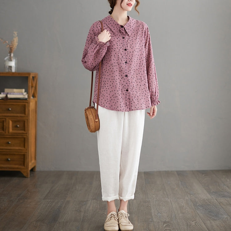 Cotton Linen Dot Doll Collar Shirt