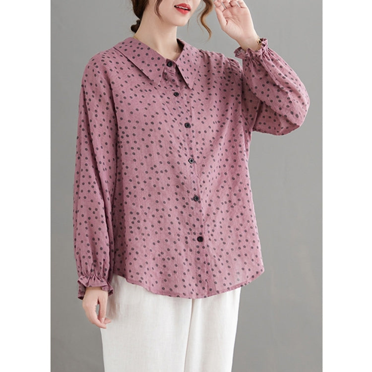 Cotton Linen Dot Doll Collar Shirt
