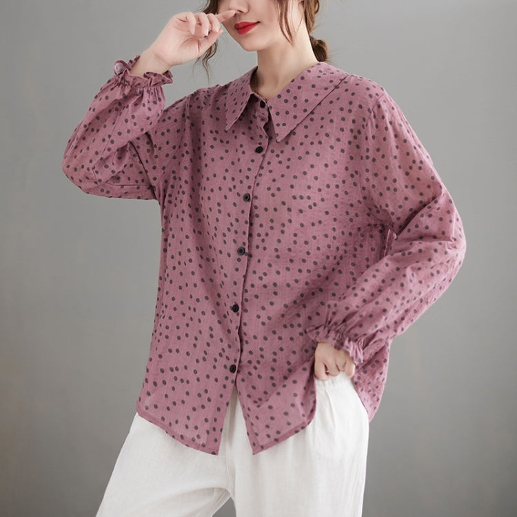 Cotton Linen Dot Doll Collar Shirt