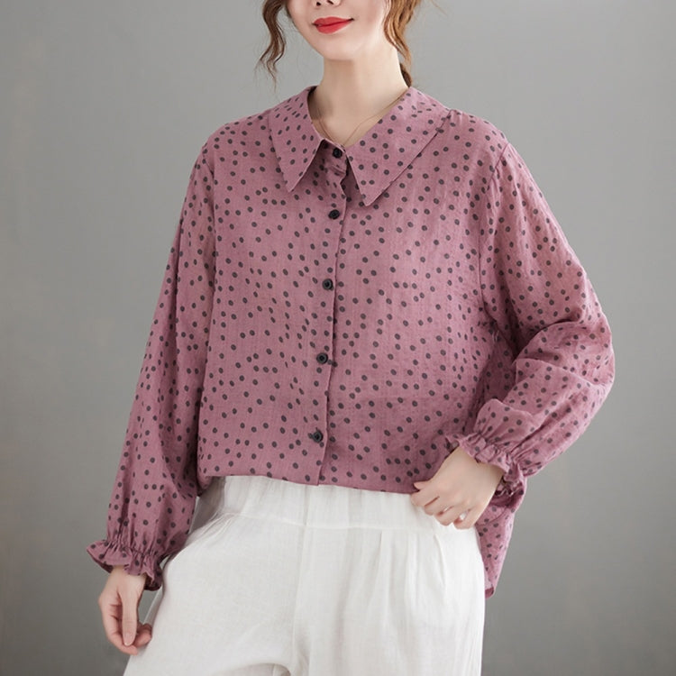 Cotton Linen Dot Doll Collar Shirt