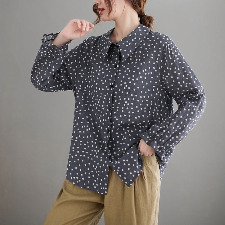 Cotton Linen Dot Doll Collar Shirt
