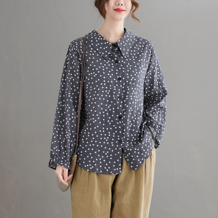 Cotton Linen Dot Doll Collar Shirt