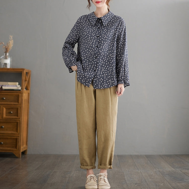 Cotton Linen Dot Doll Collar Shirt