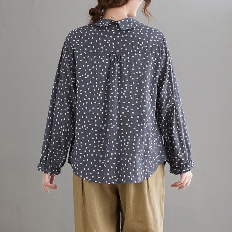 Cotton Linen Dot Doll Collar Shirt
