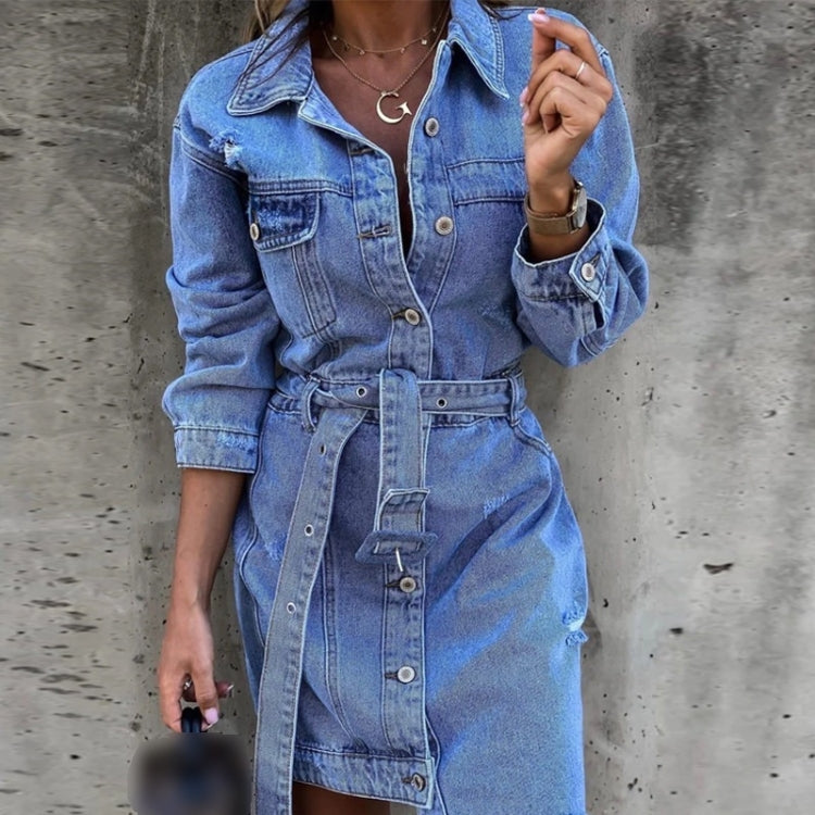 Misalignment Single-breasted Denim Dress