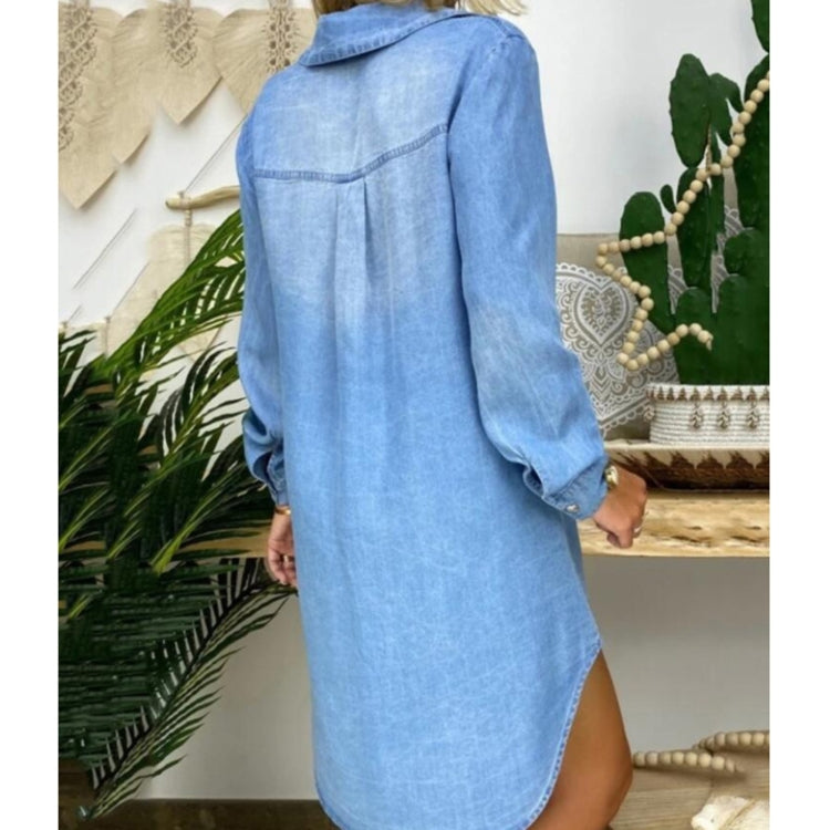 Single Breasted Long Sleeve Denim Shirt Dress