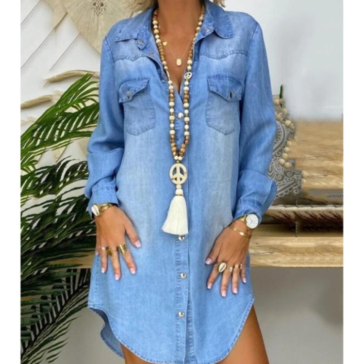 Single Breasted Long Sleeve Denim Shirt Dress