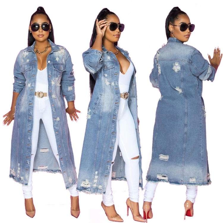 Loose Long Sleeve Ripped Denim Long Top