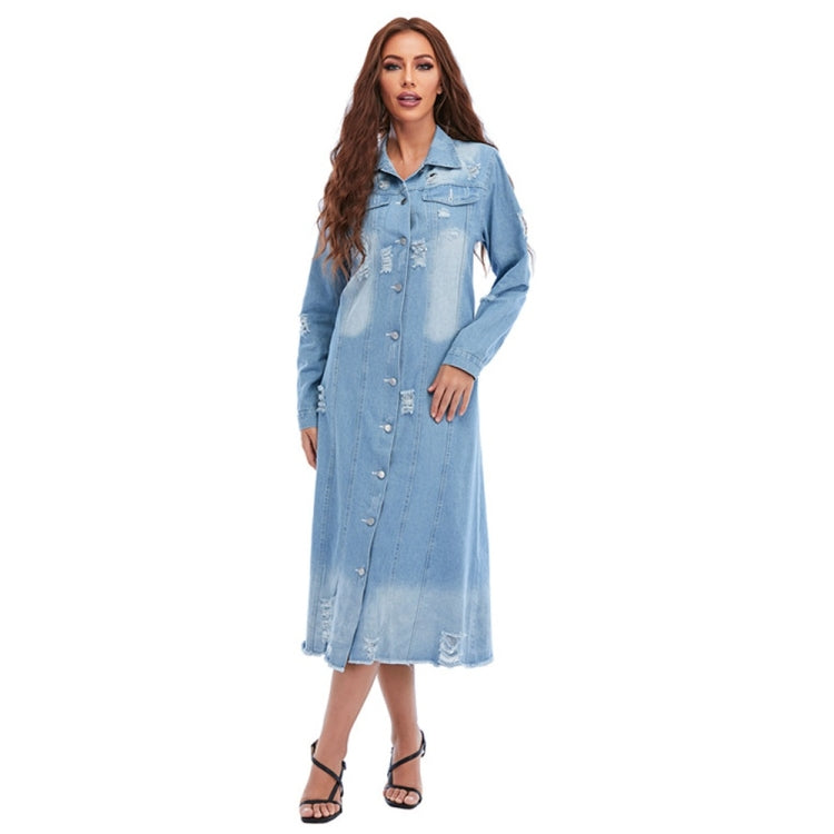 Loose Long Sleeve Ripped Denim Long Top