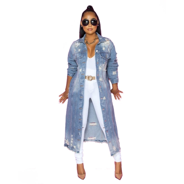 Loose Long Sleeve Ripped Denim Long Top
