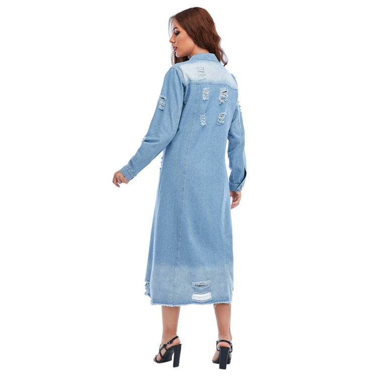 Loose Long Sleeve Ripped Denim Long Top
