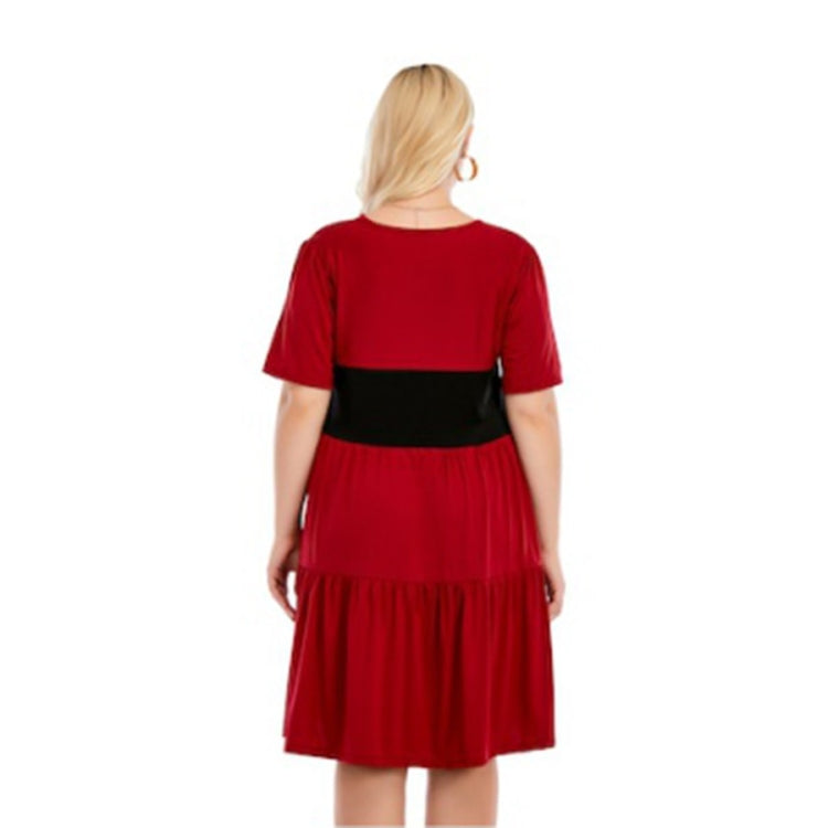 Plus Size Loose V-Neck Short Sleeve Patchwork A-Line Dress