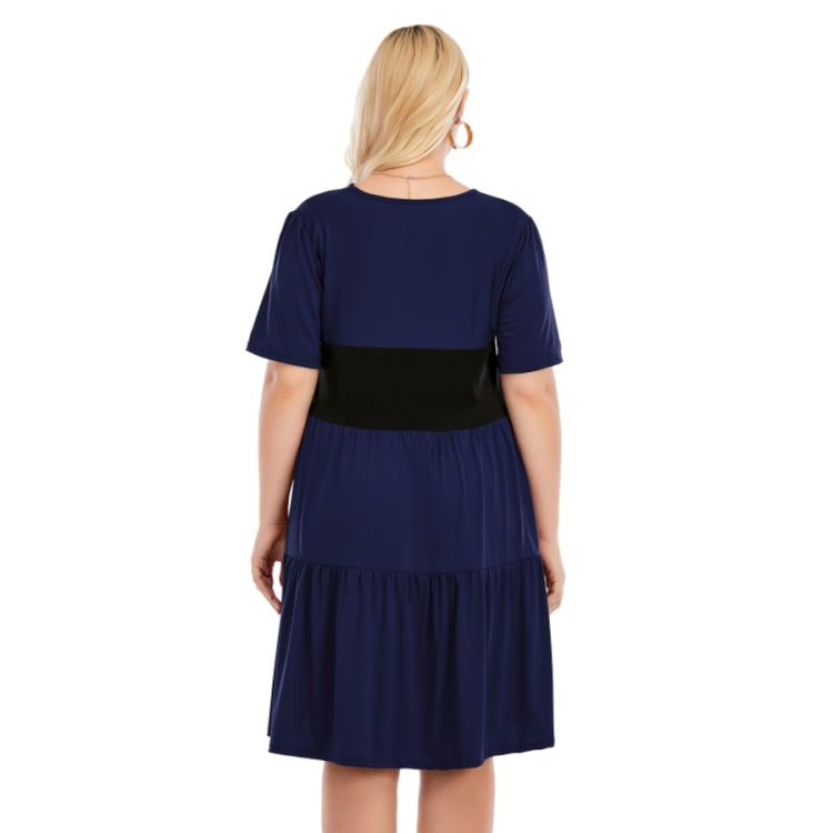 Plus Size Loose V-Neck Short Sleeve Patchwork A-Line Dress